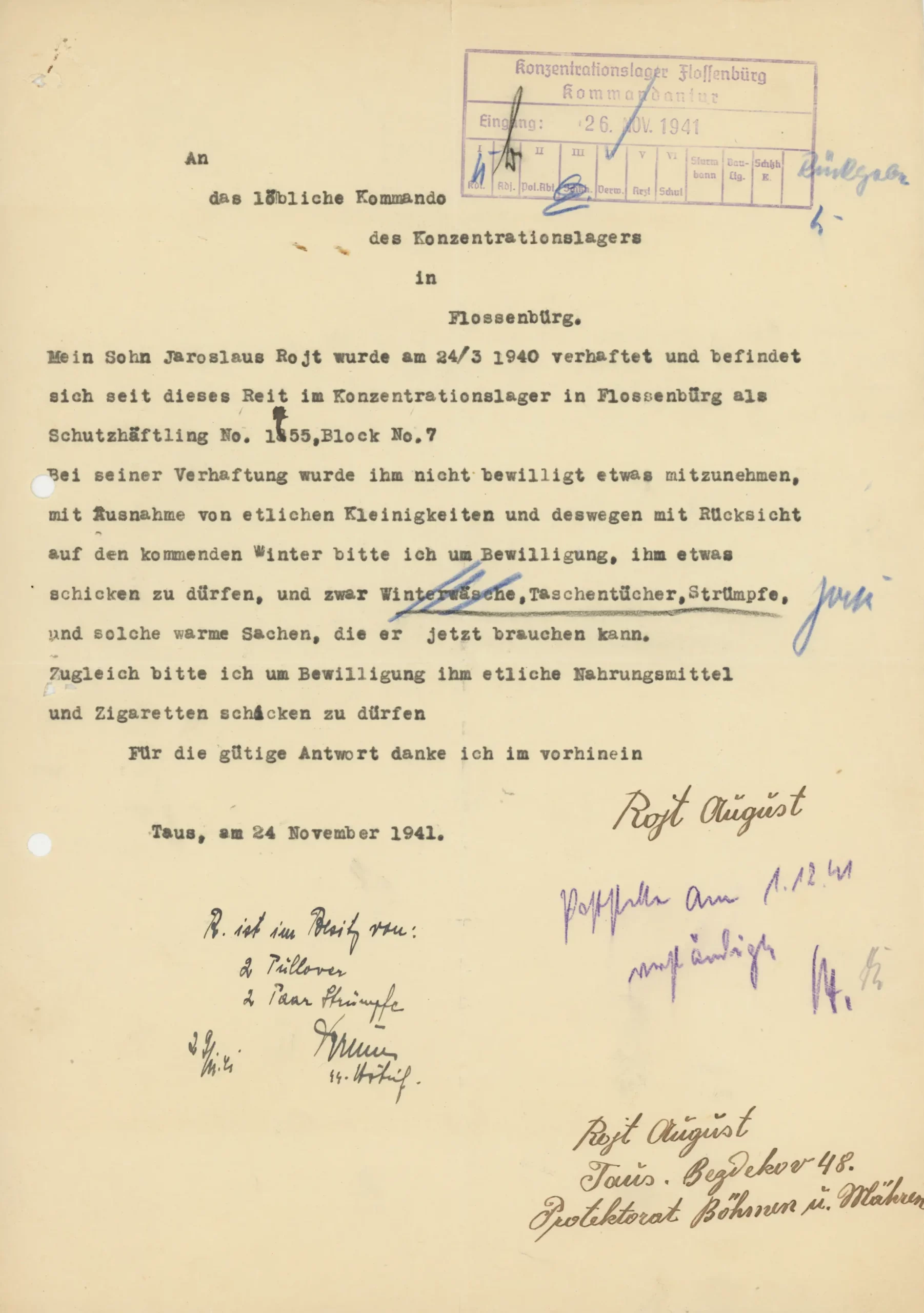 Jaroslav Rojt letter from father 24 November 1941 copy